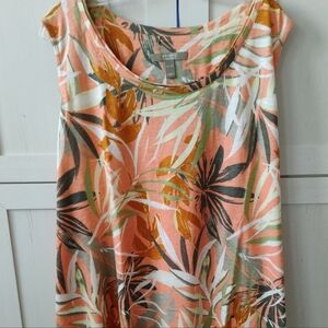 Denim & Co. Naturals Palm Print Tank Top Slub Knit 5X NWT
